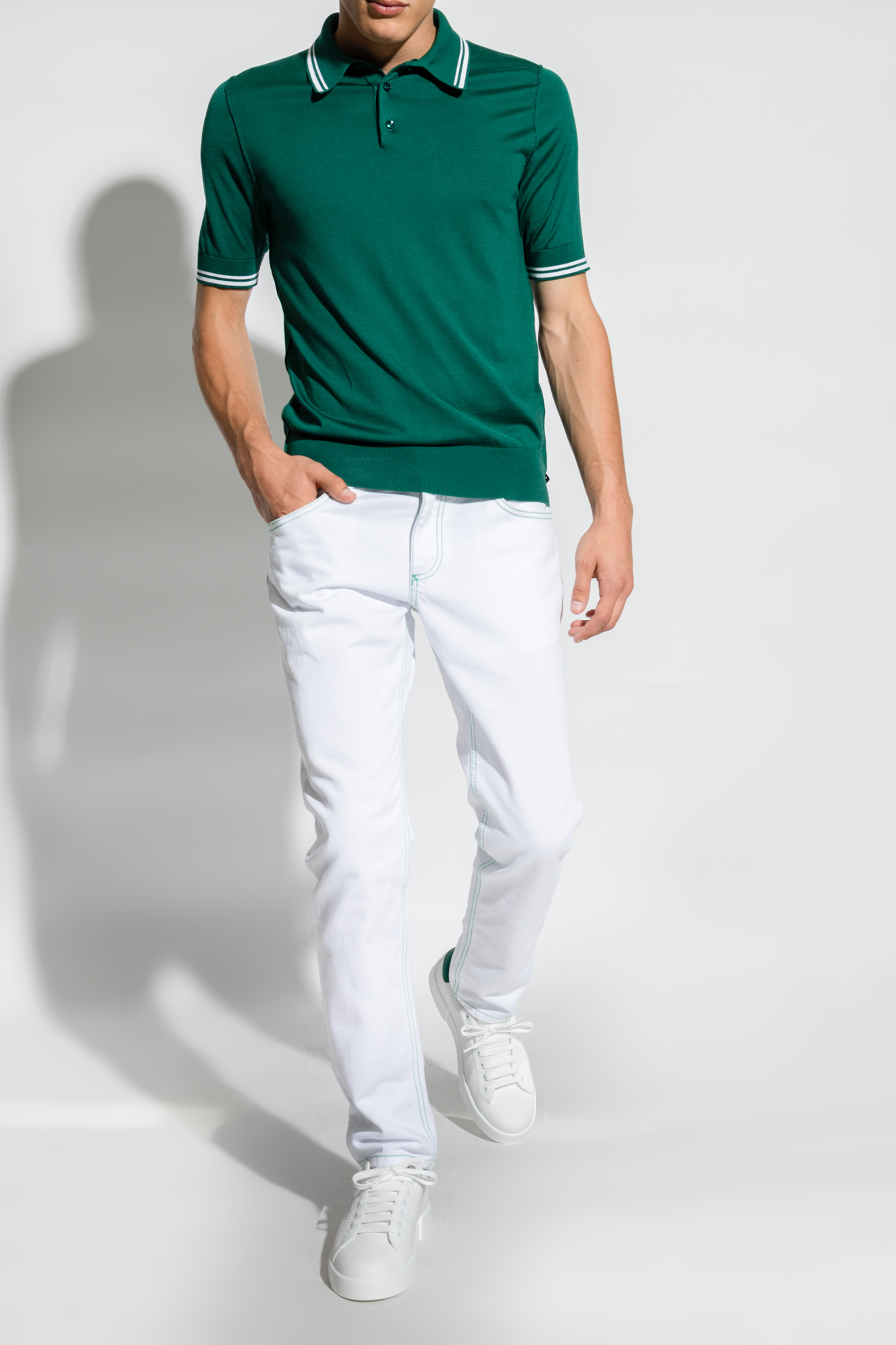 PORTOFINOスニーカー Dolce&Gabbana Men's Portofino Calfskin Low-Top Sneakers